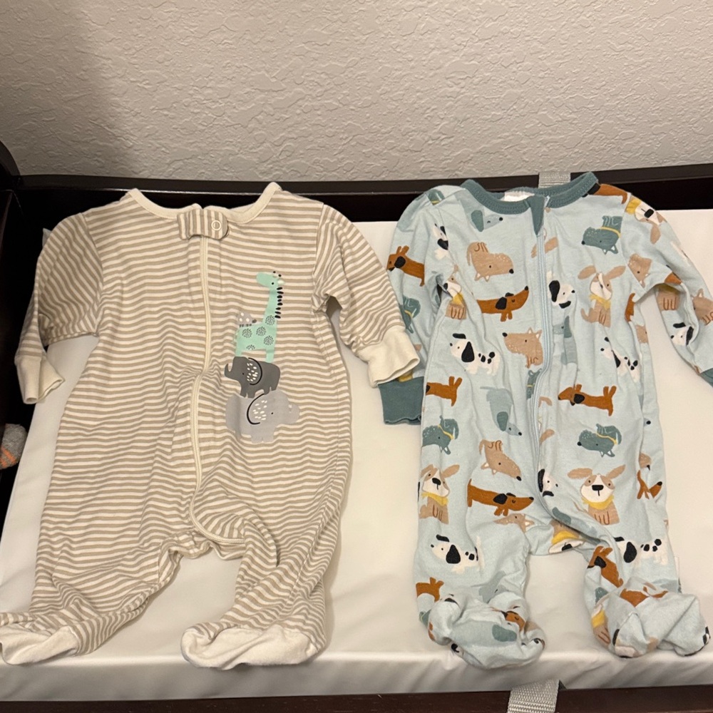 Gerber Beige Striped and Blue Animal Print Footies